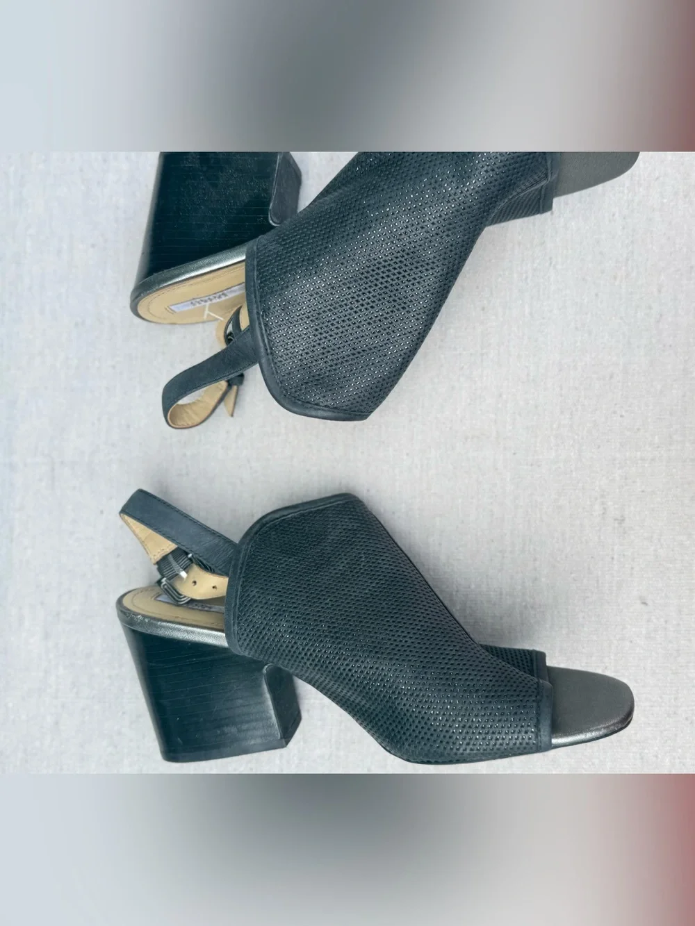 Geox Black Perforated Slingback Open-Toe Heels
